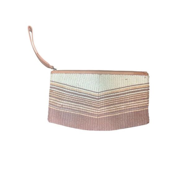✨”ALLSAINTS" BEIGE/PINK BEADED "TARROU" CLUTCH✨ - Picture 1 of 8